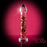 Стеклянный фаллос на подставке со спиральными полосками ( Sexus-glass  912093)