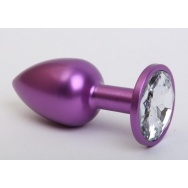 Фиолетовая анальная пробка с прозрачным стразом - 7,6 см.