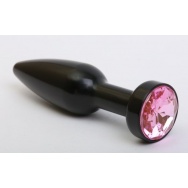 Чёрная удлинённая пробка с розовым кристаллом - 11,2 см.