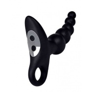 Черный силиконовый анальный вибромассажер-ёлочка с колечком-ограничителем