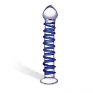 Стеклянный фаллоимитатор с голубой внешней спиралью, 18,5 см