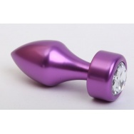 Фиолетовая анальная пробка с широким основанием и прозрачным кристаллом - 7,8 см.
