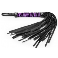 Черная многохвостовая плеть с круглой фиолетовой ручкой-зеброй - 39 см.