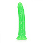Зеленый люминесцентный фаллоимитатор на присоске - 22 см.