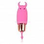 Розовый силиконовый вибромассажер с рожками - 6,4 см.