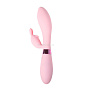 Нежно-розовый вибратор-кролик с независимыми моторчиками Indeep Theona - 21,5 см.