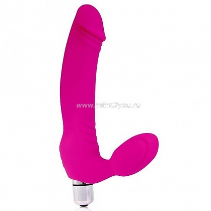 Розовый силиконовый безремневой страпон с вибрацией