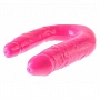 Ярко-розовый U-образный фаллоимитатор Double Trouble - 25,4 см.