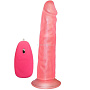 Розовый вибромассажёр на присоске с проводным пультом - 16,5 см.