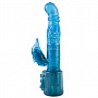 Синий вибратор с клиторальным стимулятором в форме дельфина - 17,8 см.