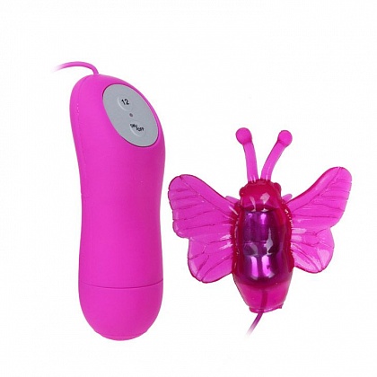 Розовый вибростимулятор с насадкой  Бабочка