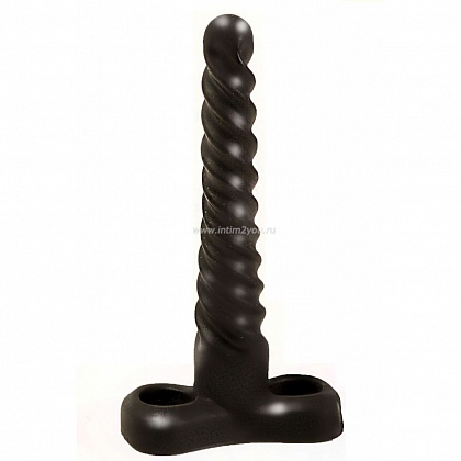 Закрученный спиралью плаг чёрного цвета для массажа простаты - 15 см.