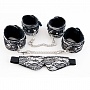 Серебристый кружевной набор: наручники, оковы и маска