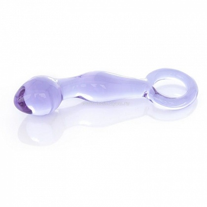 Нежно-фиолетовый стеклянный фаллоимитатор с ручкой-кольцом - 12 см.