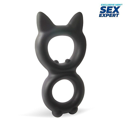 Черное двойное эрекционное кольцо с кошачьими ушками