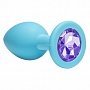 Средняя голубая анальная пробка Emotions Cutie Medium с фиолетовым кристаллом - 8,5 см.