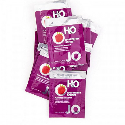 Упаковка пробников съедобного лубриканта JO H2O Lubricant Raspberry Sorbet