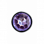 Серебристая гладкая коническая анальная пробка с фиолетовым кристаллом - 7 см.