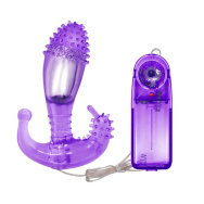 Фиолетовый вибростимулятор с шипами на головке - 14,3 см.