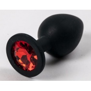 Чёрная анальная втулка с красным кристаллом - 7,3 см.