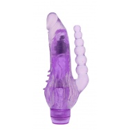 Фиолетовый вибратор для одновременной вагинально-анальной стимуляции - 19 см.