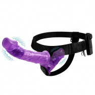 Женский фиолетовый страпон с вагинальной вибропробкой Ultra - 17,5 см.