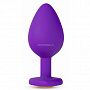 Фиолетовая анальная пробка Bling Plug Medium с золотистым стразом - 8,3 см.