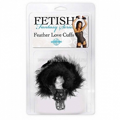 Металлические наручники Feather Love Cuffs с черным пухом